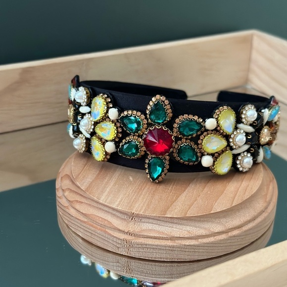 Accessories - Black Multicolored Rhinestone Baroque Headband